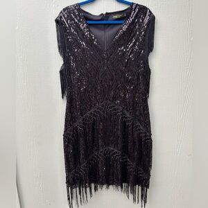 Black Sleeveless V-Neck Sheath Mini Dress size 3XL